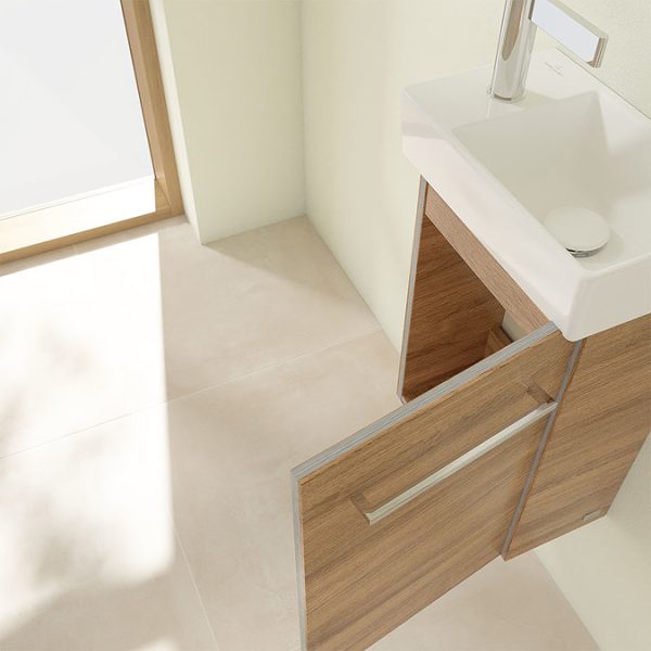 Villeroy and Boch Avento Oak Kansas 360mm Wall Hung Vanity Unit with Right Bowl Basin - Image 2