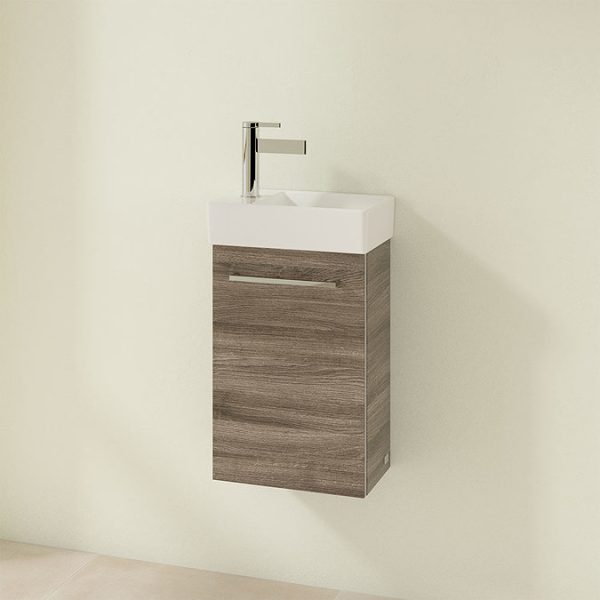 Villeroy and Boch Avento Stone Oak 360mm Wall Hung Vanity Unit with Right Bowl Basin - Image 3