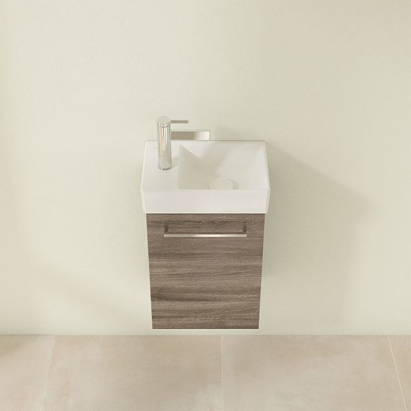 Villeroy and Boch Avento Stone Oak 360mm Wall Hung Vanity Unit with Right Bowl Basin - Image 5