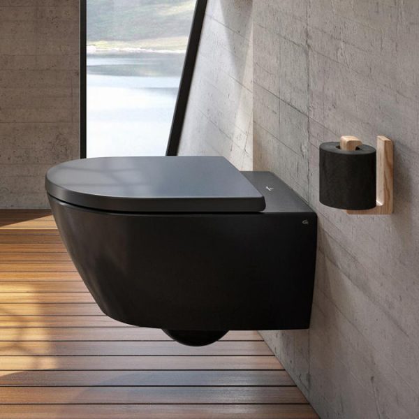 Villeroy and Boch Subway 2.0 Matt Black Rimless Wall Hung Toilet + Soft Close Seat - Image 2