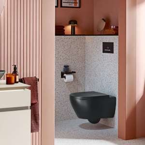 Villeroy & Boch Viconnect Toilet Frame with Black Flush Plate + Subway 2.0 Matt Black Rimless Toilet