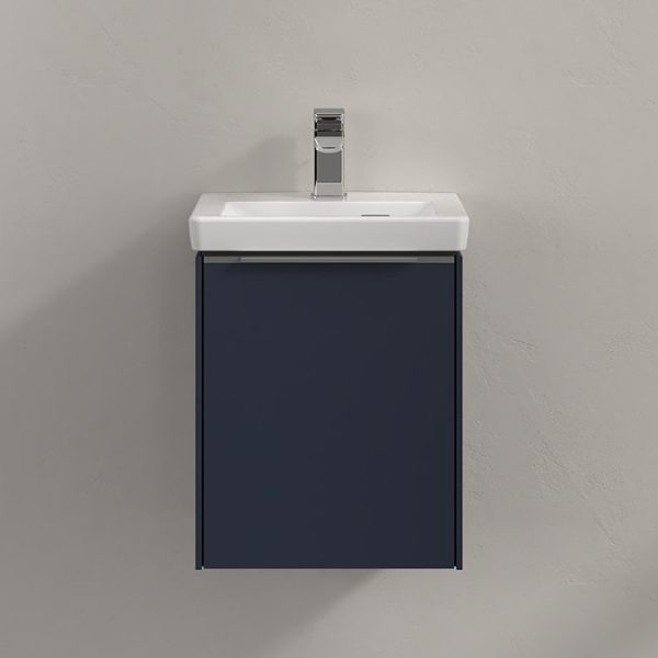 Villeroy and Boch Subway 3.0 Marine Blue 370mm Wall Hung 1 Door Vanity Unit with Monochrome Handle - Image 4
