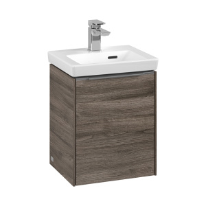 Villeroy and Boch Subway 3.0 Stone Oak 370mm Wall Hung 1 Door Vanity Unit with Monochrome Handle