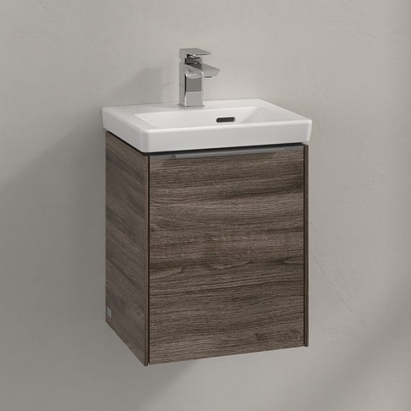 Villeroy and Boch Subway 3.0 Stone Oak 370mm Wall Hung 1 Door Vanity Unit with Monochrome Handle - Image 3