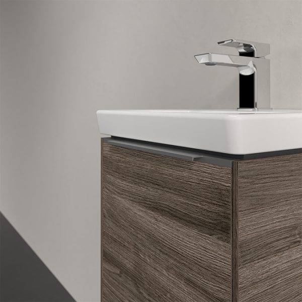 Villeroy and Boch Subway 3.0 Stone Oak 370mm Wall Hung 1 Door Vanity Unit with Monochrome Handle - Image 2