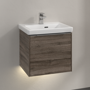 Villeroy and Boch Subway 3.0 Stone Oak 500mm Wall Hung 1 Drawer Vanity Unit with LED Lighting