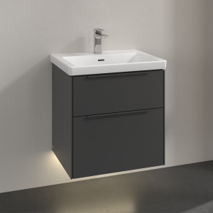 Villeroy and Boch Subway 3.0 Graphite 600mm Wall Hung 2 Drawer Vanity Unit with LED Lighting