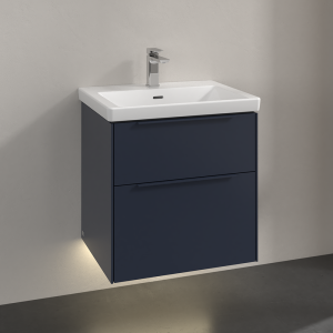Villeroy and Boch Subway 3.0 Marine Blue 600mm Wall Hung 2 Drawer Vanity Unit with LED Lighting