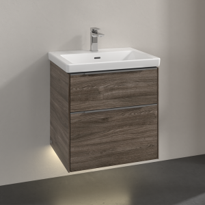 Villeroy and Boch Subway 3.0 Stone Oak 600mm Wall Hung 2 Drawer Vanity Unit with LED Lighting