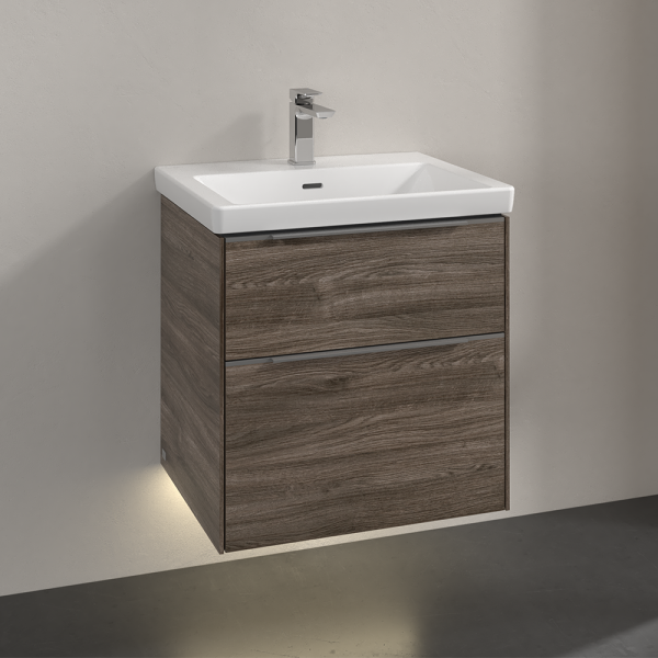 Villeroy and Boch Subway 3.0 Stone Oak 600mm Wall Hung 2 Drawer Vanity Unit with LED Lighting
