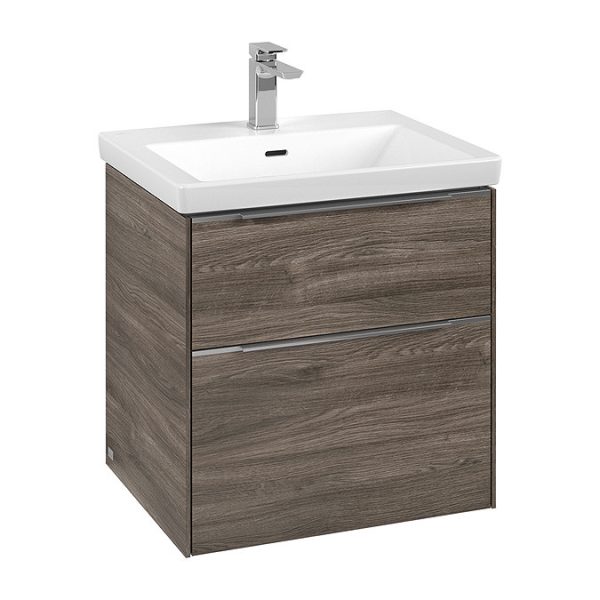 Villeroy and Boch Subway 3.0 Stone Oak 600mm Wall Hung 2 Drawer Vanity Unit with LED Lighting - Image 3