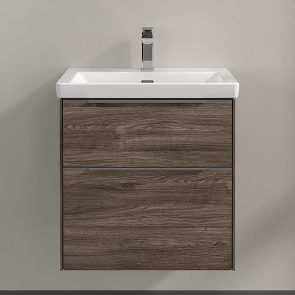 Villeroy and Boch Subway 3.0 Stone Oak 600mm Wall Hung 2 Drawer Vanity Unit with LED Lighting - Image 4