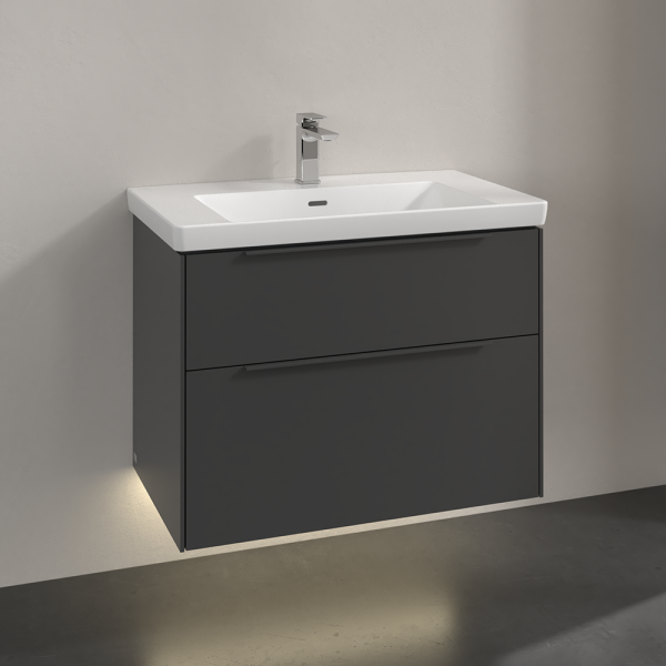 Villeroy and Boch Subway 3.0 Graphite 800mm Wall Hung 2 Drawer Vanity Unit with LED Lighting