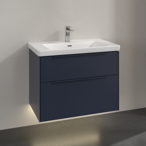 Villeroy and Boch Subway 3.0 Marine Blue 800mm Wall Hung 2 Drawer Vanity Unit with LED Lighting