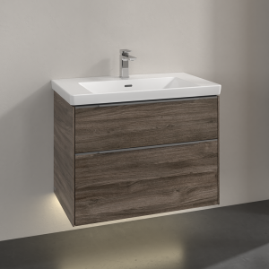 Villeroy and Boch Subway 3.0 Stone Oak 800mm Wall Hung 2 Drawer Vanity Unit with LED Lighting