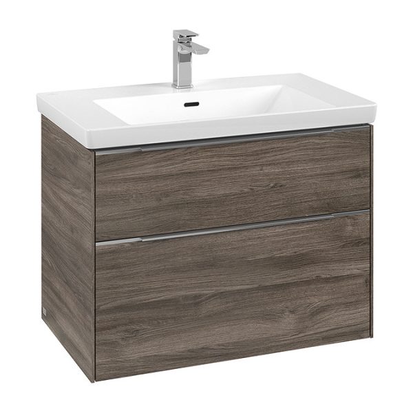 Villeroy and Boch Subway 3.0 Stone Oak 800mm Wall Hung 2 Drawer Vanity Unit with LED Lighting - Image 3