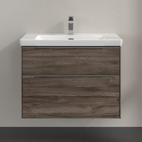 Villeroy and Boch Subway 3.0 Stone Oak 800mm Wall Hung 2 Drawer Vanity Unit with LED Lighting - Image 4