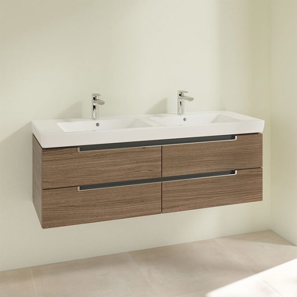 Villeroy and Boch Subway 2.0 Arizona Oak 1300mm Wall Hung Double Basin Vanity Unit - Image 3