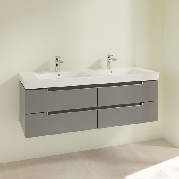 Villeroy and Boch Subway 2.0 Glossy Grey 1300mm Wall Hung Double Basin Vanity Unit - Image 3
