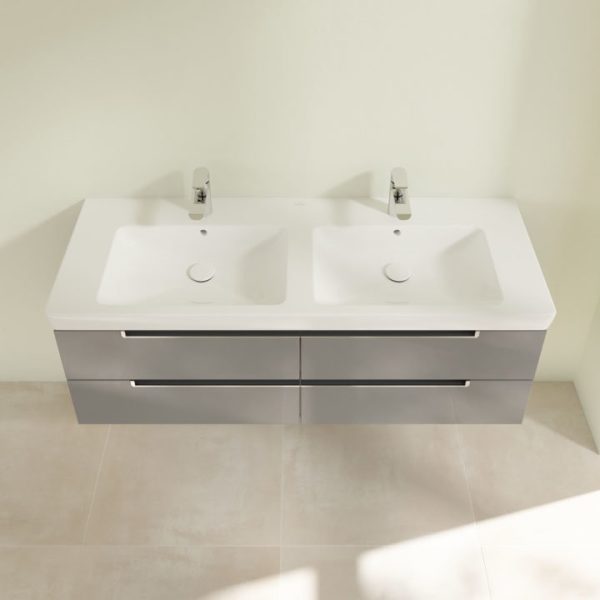 Villeroy and Boch Subway 2.0 Glossy Grey 1300mm Wall Hung Double Basin Vanity Unit - Image 5