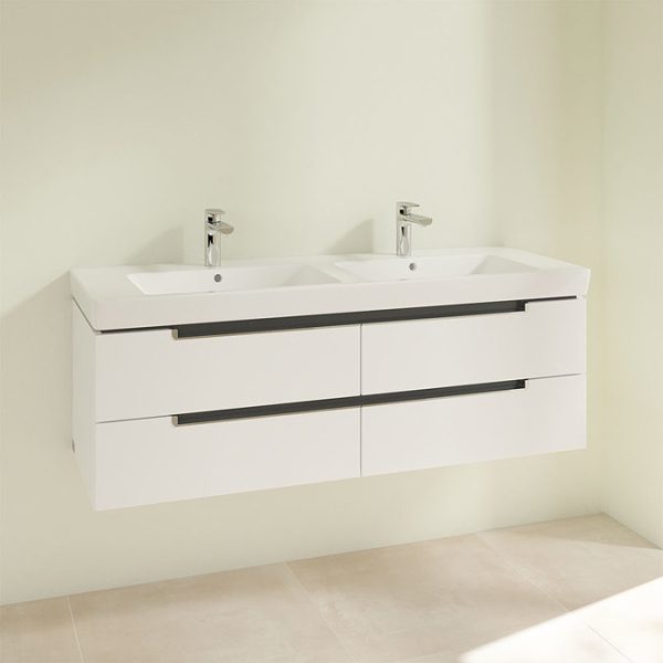 Villeroy and Boch Subway 2.0 Glossy White 1300mm Wall Hung Double Basin Vanity Unit - Image 3