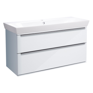 Roper Rhodes Scheme 1000mm Wall Mounted Double Drawer Unit with Ceramic Basin   Gloss Light Grey