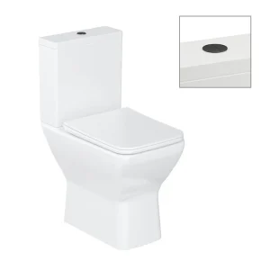 Britton Shoreditch Square Close Coupled Rimless Toilet with Matt Black Flush Button + Soft Close Seat