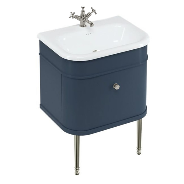 Burlington Chalfont 650mm Blue Single Drawer Vanity Unit with Brushed Nickel Handle