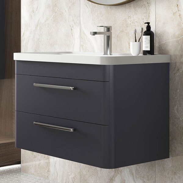 Hudson Reed Solar 800mm Wall Hung Cabinet & Basin   Indigo Blue - Image 4
