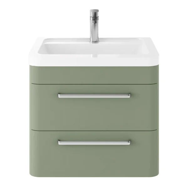 Hudson Reed Solar 600mm Wall Hung Cabinet & Basin   Matt Fern Green