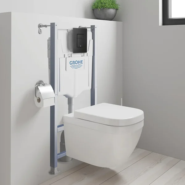 Grohe Solido Even Black Flush Plate / Euro Rimless Ceramic Complete WC Pack