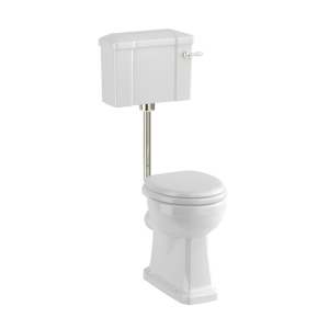 Burlington Standard Low Level WC   51cm White Ceramic Cistern Lever Flush   Brushed Nickel