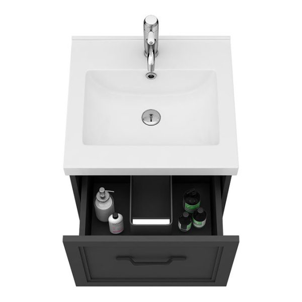Trafalgar Wall Hung Vanity   Matt Black   500mm 1 Drawer with Matt Black Handle - Image 4