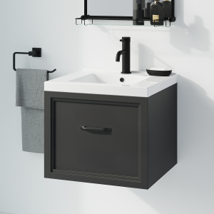 Trafalgar Wall Hung Vanity   Matt Black   500mm 1 Drawer with Matt Black Handle