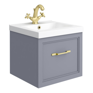 Trafalgar Wall Hung Vanity   Matt Grey   500mm 1 Drawer with Brushed Brass Handle