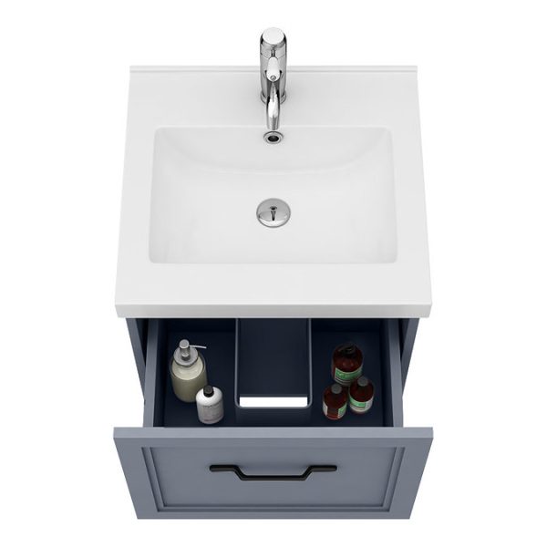 Trafalgar Wall Hung Vanity   Matt Grey   500mm 1 Drawer with Matt Black Handle - Image 2