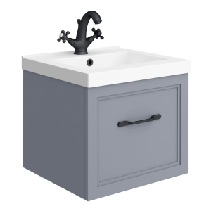 Trafalgar Wall Hung Vanity   Matt Grey   500mm 1 Drawer with Matt Black Handle