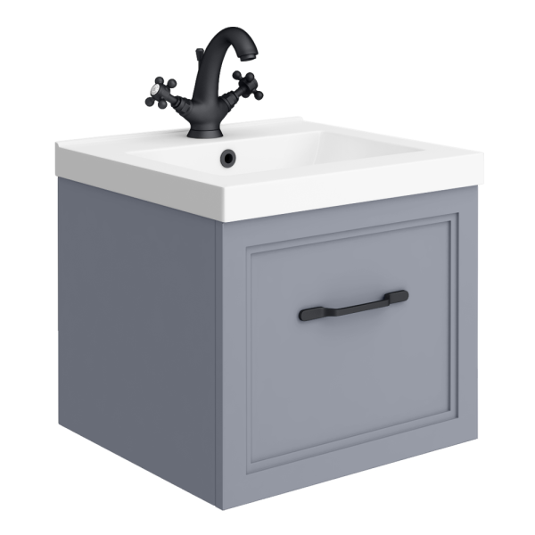 Trafalgar Wall Hung Vanity   Matt Grey   500mm 1 Drawer with Matt Black Handle