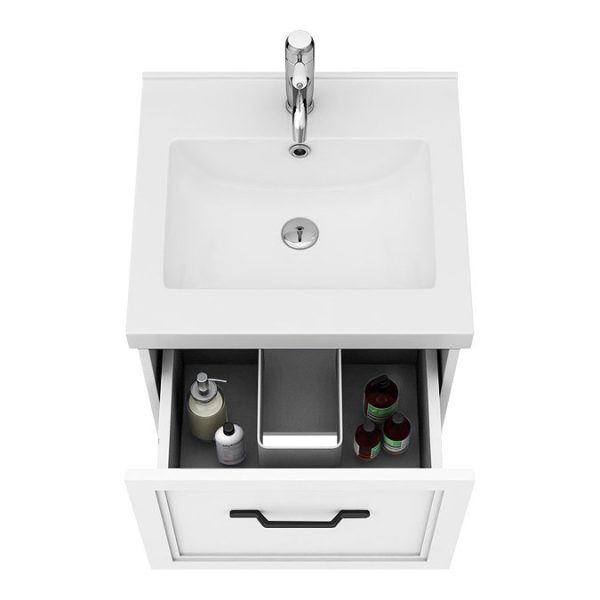 Trafalgar Wall Hung Vanity   Matt White   500mm 1 Drawer with Matt Black Handle - Image 2