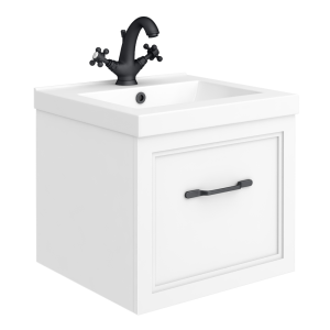 Trafalgar Wall Hung Vanity   Matt White   500mm 1 Drawer with Matt Black Handle