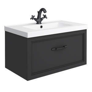 Trafalgar Wall Hung Vanity   Matt Black   800mm 1 Drawer with Matt Black Handle