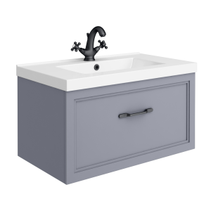 Trafalgar Wall Hung Vanity   Matt Grey   800mm 1 Drawer with Matt Black Handle