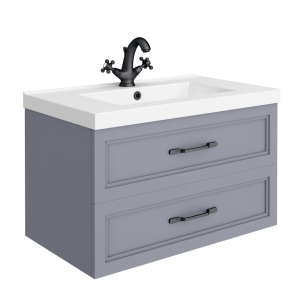 Trafalgar Wall Hung Vanity   Matt Grey   800mm 2 Drawer with Matt Black Handles
