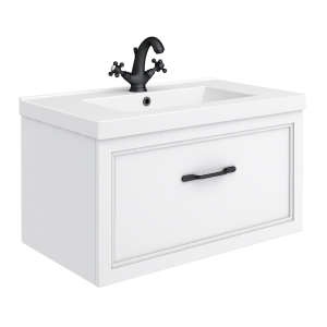 Trafalgar Wall Hung Vanity   Matt White   800mm 1 Drawer with Matt Black Handle