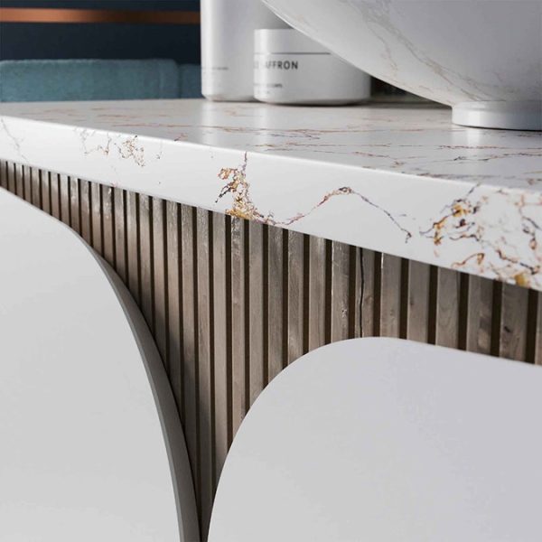 Crosswater Tambour Matt White 600mm One Drawer Wall Hung Vanity Unit with Worktop - Image 2