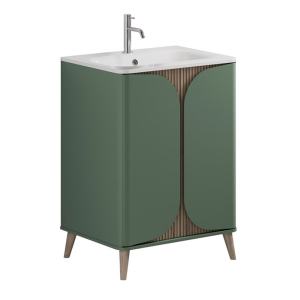 Crosswater Tambour 600mm Floor Standing Vanity with 1TH Basin   Sage Green