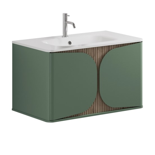 Crosswater Tambour 800mm One Drawer Wall Hung Vanity with 1TH Basin   Sage Green