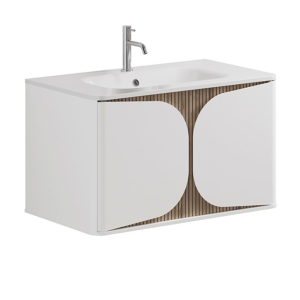 Crosswater Tambour 800mm One Drawer Wall Hung Vanity with 1TH Basin   Matt White