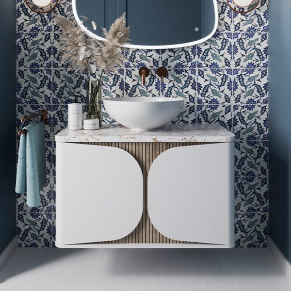 Crosswater Tambour Matt White 800mm One Drawer Wall Hung Vanity Unit with Worktop - Image 2