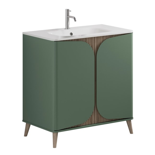 Crosswater Tambour 800mm Floor Standing Vanity with 1TH Basin   Sage Green